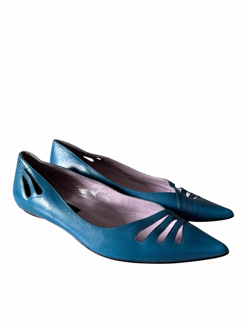 Marc Jacobs Metallic Teal Leather Butterfly Cutout Pointed Flats 7.5